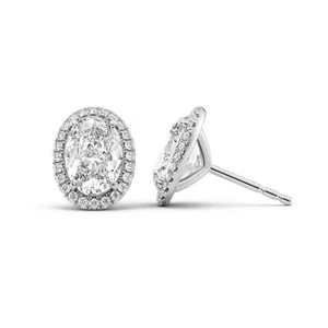 4.30 Ct Oval-Cut VS1/G Lab Grown Diamond Solitaire Stud Earrings 14k White Gold - Picture 1 of 4