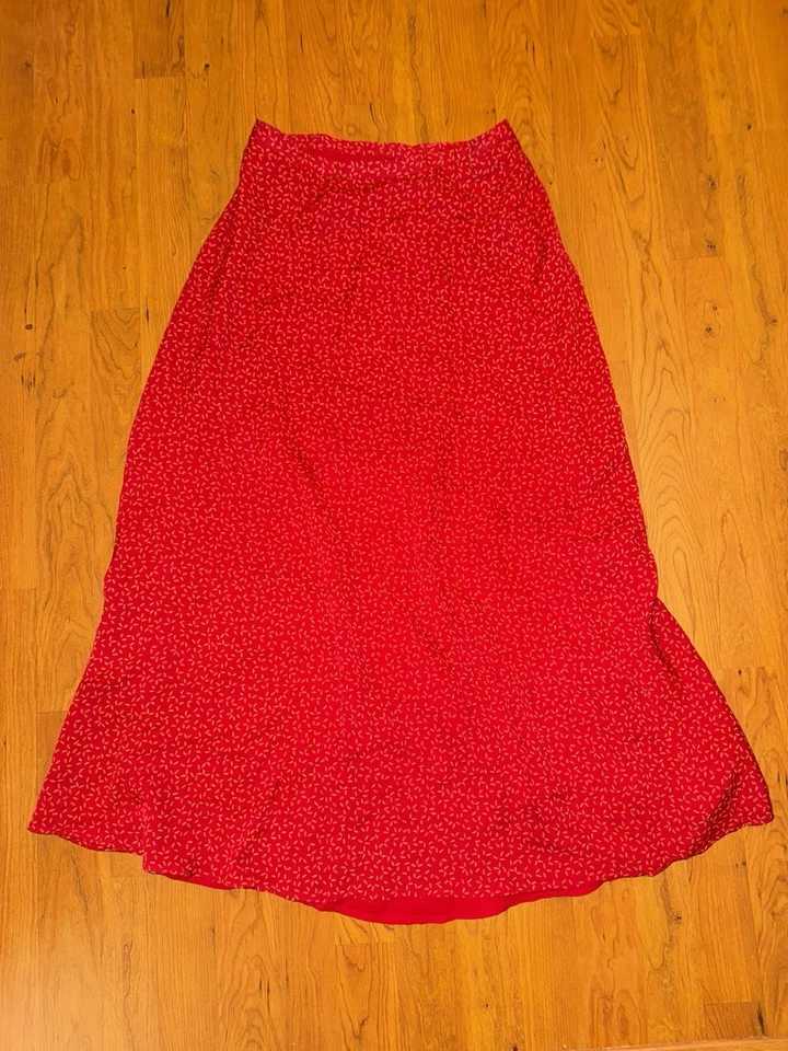 Falda Midi Boho Ann Taylor Roja Floral 100% Seda Talla 8  Foto 1 de 4
