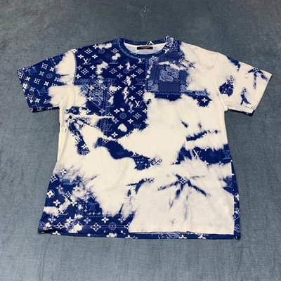 Louis Vuitton T 恤男式 XL 白色蓝色 Monogram Bandana 棉日常穿着 — 第 1/4 张图片