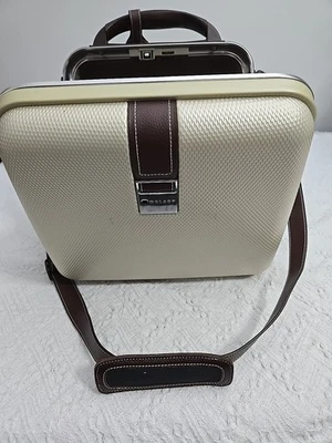 Travel Carry On Hard Case Bag Luggage Gold Brown w/ Code Lock 13X13X8 EUC - Image 1 of 4