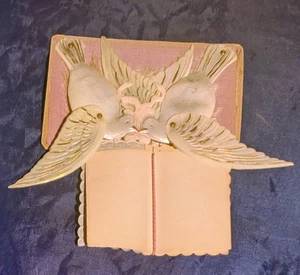 Antique 1900s Celluloid 2 Doves Lovebirds Mechanical Silk Vtg Postcard W/Booklet - Picture 1 of 3