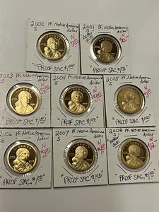 Proof Sacagawea Golden Dollars LOT of 8-Diff. Native American 2000-s TO 2008-s   - Picture 1 of 2
