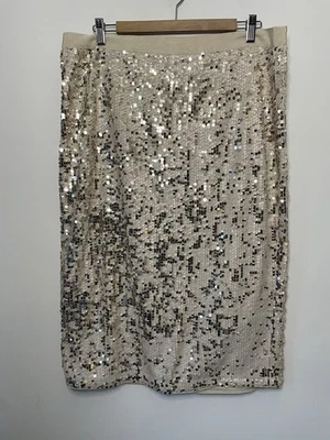 Next Sequin Midi Skirt Womens 16 Beige Gold Party Occasional - Image 1 of 4