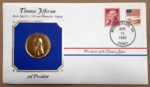 Thomas Jefferson Gold Plated Indian Peace Medal by US Mint in FDC by PCS - Picture 1 of 2
