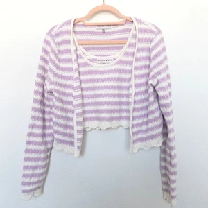 Willow & Wind Womens Sweater Set Size M Purple White Stripe Y2K Crop Coquette - Picture 1 of 7