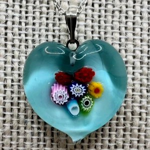 Murano Glass Handcrafted Millefiori Pendant & 925 Sterling Silver Necklace - Picture 1 of 13