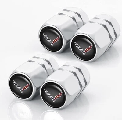 4 Silver Aluminum Tire Stem Caps For Chevrolet Corvette New 🛞 - Image 1 of 3