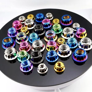 Rison Titanium Nut GR5 Titanium Nut M8 Bi Hex Sprocket Flange Nut 12Pt Lock 5PCS - Picture 1 of 78