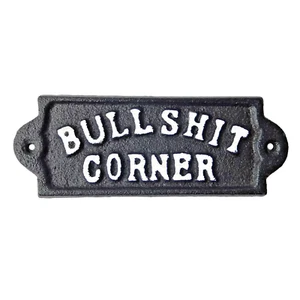 Cast Iron Bullshit Corner Sign Man Cave Wall Decor Plaque Embossed Black & White - Picture 1 of 5