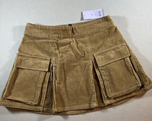 Wild Fable Minirock Cord S Y2K Plissee goldgelb Cargo 1/4 Reißverschluss Neu mit Etikett - Bild 1 von 8