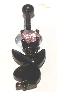 14g 7/16 Licensed Playboy Belly Ring Pink Prong Set CZ Dangle Black Head Sexy - Picture 1 of 2