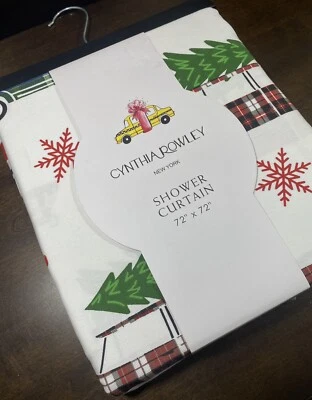 Cynthia Rowley ¡¡¡NUEVA!!! CORTINA DE DUCHA DE TELA 72” A CUADROS ÁRBOLES DE NAVIDAD ¡Linda! Foto 1 de 4