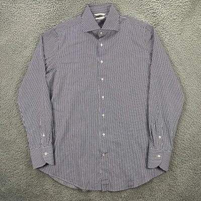 Camisa de Vestir Suitsupply Algodón Elástico Hombres 43/17 Extra Ajustado Azul Blanco Foto 1 de 4