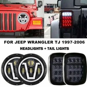 Faros LED DRL intermitente + kit de luces de freno traseras para Jeep Wrangler TJ CJ 7" - Imagen 1 de 12