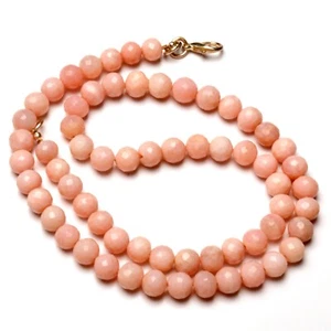 Natural Pink Opal Gemstone 6.5 mm Size Faceted Round Beads 16.5" Necklace - Picture 1 of 7