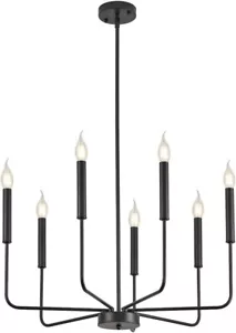 Farmhouse Chandelier Lighting, Black Industrial Metal 7-Light Candle - Picture 1 of 8