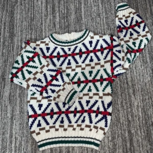 Vintage Boys Size 4T Toddler Pullover Sweater Geo Print Red Blue White Grandpa - Picture 1 of 5