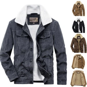 Chaqueta de camionero de pana para hombre forrada de sherpa algodón carga trabajo invierno abrigos informales - Imagen 1 de 15