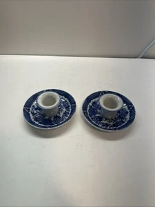 Vintage Blue & White Cost Plus Floral w/Birds Candle Holders Made In JAPAN - Picture 1 of 8