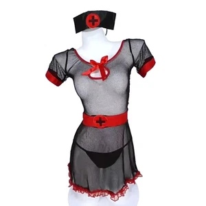 SEXY NURSE SEE-THROUGH OUTFIT WOMAN FANCY DRESS COSTUME NAUGHTY DOCTOR ROLE PLAY - Picture 1 of 23