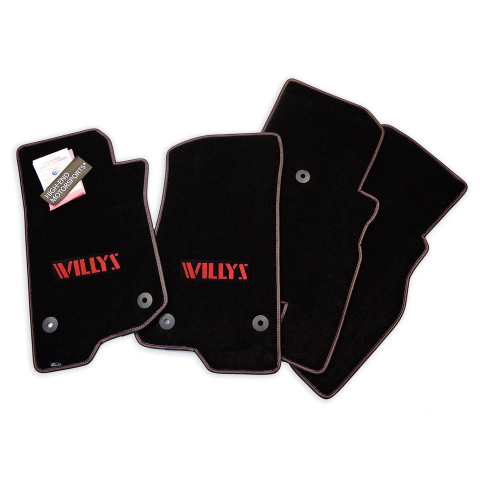 Комплект из 4 напольных ковриков Jeep Wrangler JL Willys премиум-класса 32 унции - Изображение 1 из 3