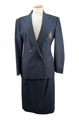 De Colección Ralph Lauren Blazer Falda Conjunto Para Mujer 8 Azul Marino Doble Pecho Dinero Antiguo EE. UU. Foto 1 de 4