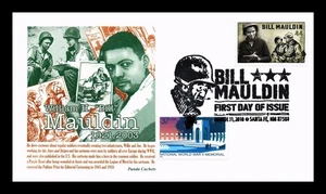 DR JIM STAMPS US COVER BILL MAULDIN WWII CARTOONIST FDC COMBO PANDA CACHET - Picture 1 of 2