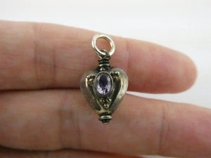 Vintage Sterlingsilber doppelseitig Amethyst Herz Charm 2,7 g 1 Zoll Länge - Bild 1 von 16