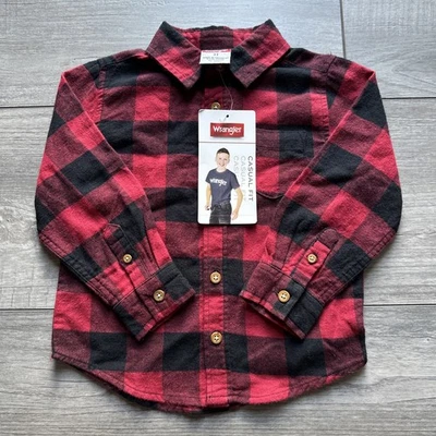 NUEVO CON ETIQUETAS Wrangler 3t Franela Cuello Con Bolsillo en el Pecho Buffalo Cuadros Rojo Negro Foto 1 de 4