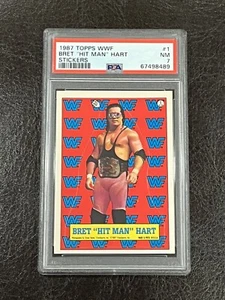 1987 Topps WWF Bret Hit Man Hart Stickers #1 PSA 7 NM Rookie RC WWE HOF! - Picture 1 of 2