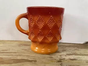 Vintage milk glass mug Anchor Hocking Kimberly diamond pattern red orange ombre - Picture 1 of 9
