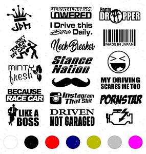 10 WHITE Random Jdm Car Sticker Decal Pack/Lot Low Euro Racing Boost Drift Funny