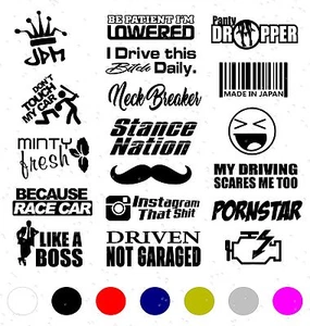 10 WHITE Random Jdm Car Sticker Decal Pack/Lot Low Euro Racing Boost Drift Funny - Picture 1 of 2