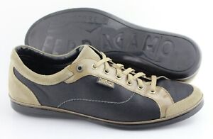 Men's SALVATORE FERRAGAMO Navy Blue / Tan Leather Suede Sneakers Size US 9.5 - D