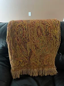 Gold Ornate Paisley Throw Blanket 40" x 93" Like New - Picture 1 of 4