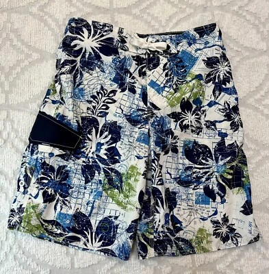 Joe Boxer Boy's Sz M 10/12 Swim Trunks Board Shorts Floral Map Hawaiian Tropical - Image 1 of 4