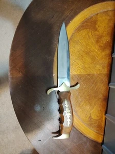 Pakistani wood/Brass/inlaid dagger knife 11" overall Hand made stainless steel  - Picture 1 of 4