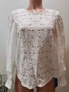 NWT CUPSHE White Women's Blouse Top Long Sleeve Lace Size S - Picture 1 of 8