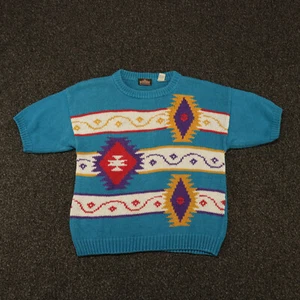 Vintage Greatland Apparel Sweater Adult Medium Blue Colorful Knitted Granny 90's - Picture 1 of 10