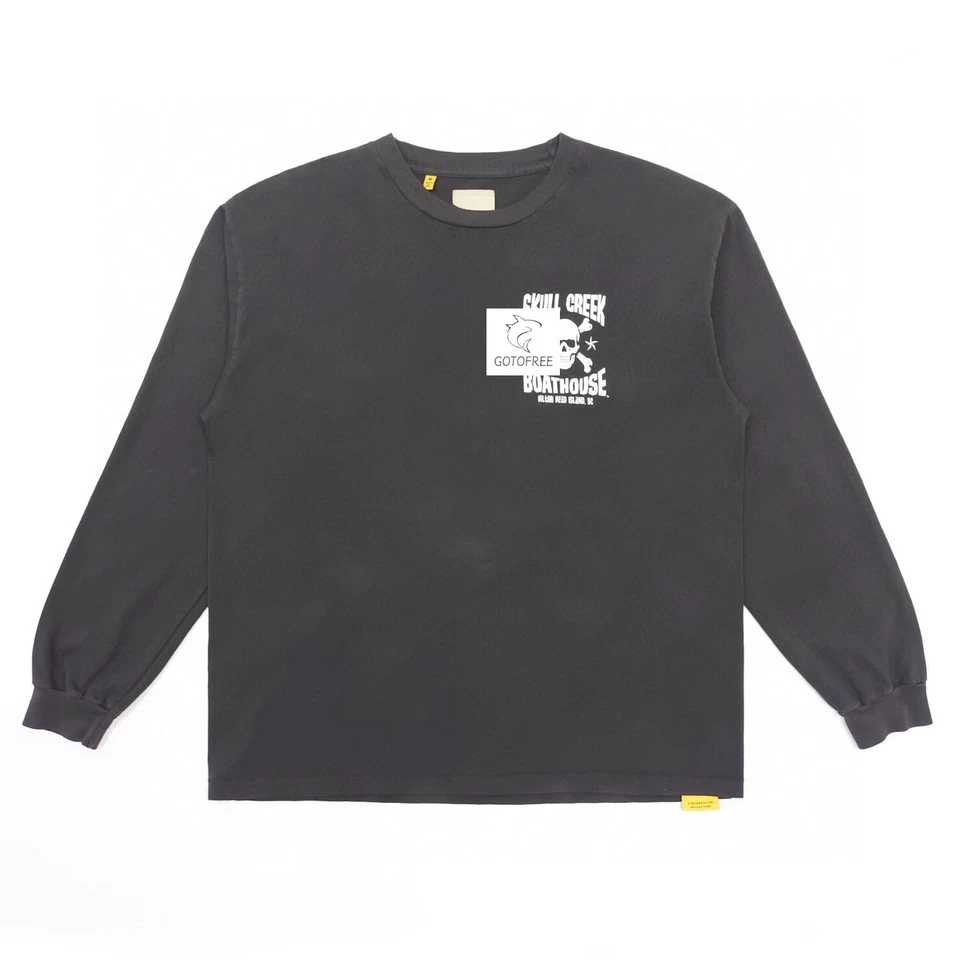 GOTOFREE GDEPT BLACK COTTON T SHRIT SKULL PRINTED HIP HOP LONG TOP TEE VINTAGE - Image 1 of 4