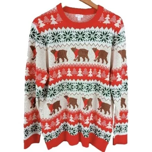 Holiday Lane Men's L Christmas Sweater Red Polar Bears Snowflakes Never Worn - Picture 1 of 10