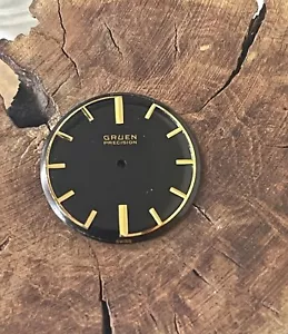 1950er Gruen 422 Uhrenzifferblatt Mid-Century Modern MCM glänzend schwarz & gold 28,9 mm - Bild 1 von 4