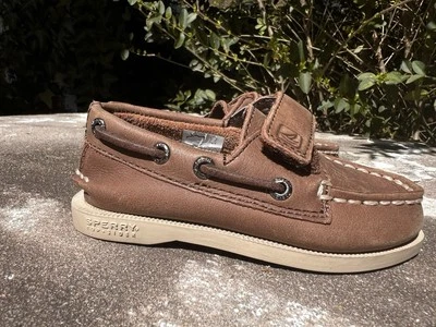 Sperry Baby Toddler Leather Top-Sider Boat Shoes Size 6M Brown Hook and Loop - Image 1 of 4