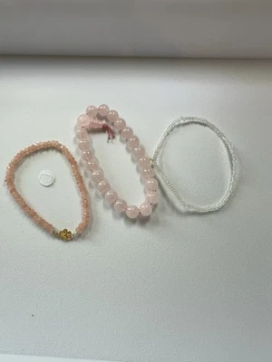 Set Of 3 Pink And White Acrylic And Resin Beaded Bracelets - Image 1 of 4