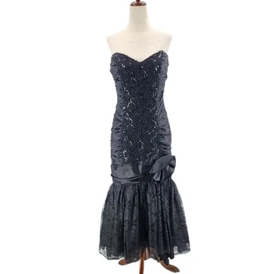 Vintage Zum Zum Womens 6/8 Dress High-Low Sequin Lace Black Party Formal Prom - Image 1 of 4