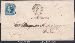 FRANCE N°14A SUR LETTRE PC 3631 VILLERS BOCAGE CALVADOS + CAD DU 15/08/1860 - Picture 1 of 2