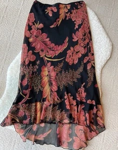 Vintage Y2K Maxirock Seide asymmetrisch Blumen fließend Rollsaum L Fee romantisch - Bild 1 von 10