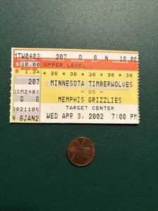 2002 Grizzlies Timberwolves Ticket Stub Chauncey Billups triple double Garnett - Picture 1 of 2