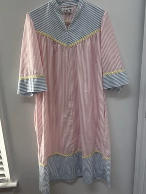 Vintage Styled by Saybury Striped Nightgown MuMu Front Zip w/Pockets Medium - Image 1 of 4