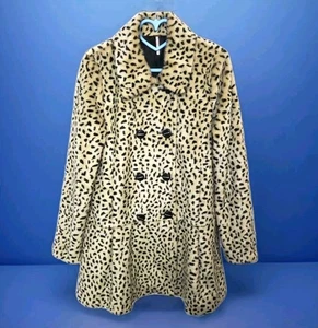 Free People Leopard Print Double Breasted Swing Coat Faux Fur Women's 4 - Picture 1 of 14
